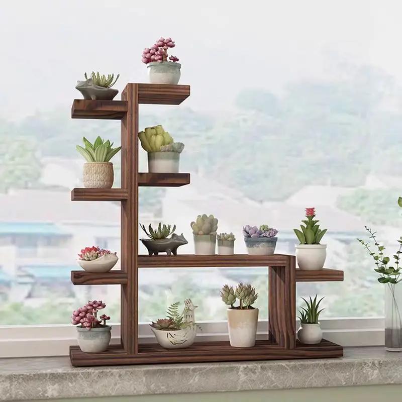 Wood Succulent Pots Indoor Balcony Flower Racks Home Furniture Floor Flower Pot Stand Simple Living Room Multi-Layer